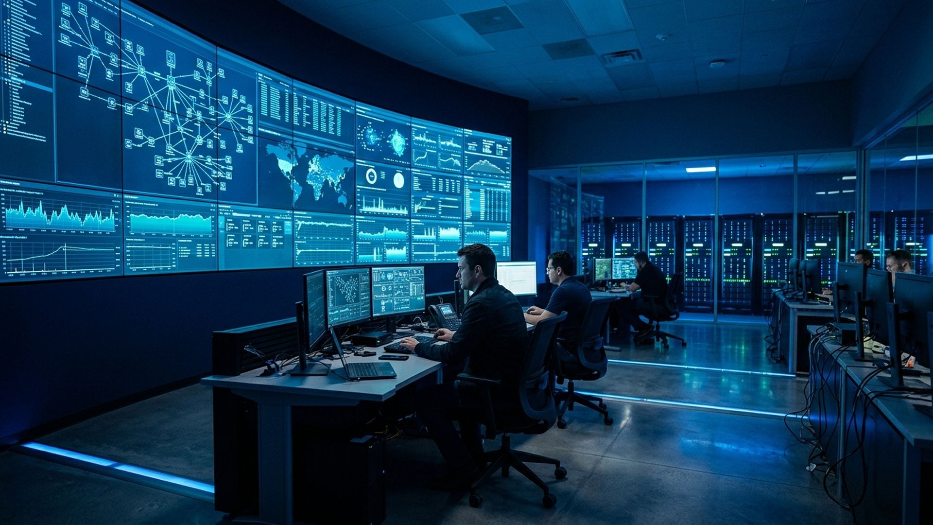 Aerial view of a South African enterprise data centre with structured cabling and switching equipment